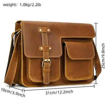 Xajzpa Vintage Crazy Horse Leather Men's Briefcases Laptop Bag Office Bags for Men Cover Messenger Bags Men's Leather Bag Computer Bags